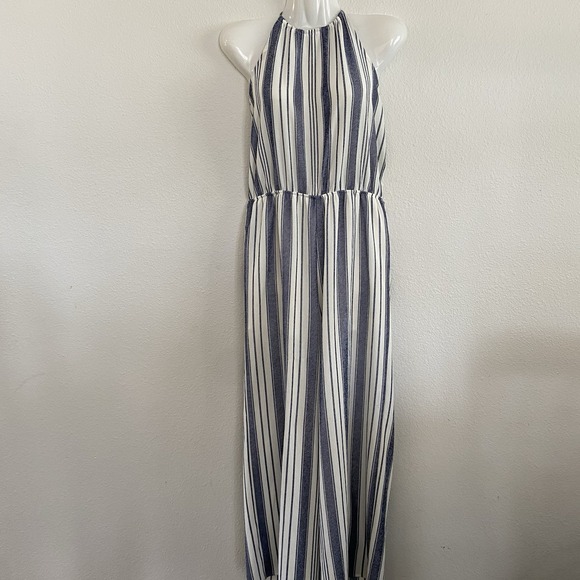 emory park Pants - Emory Park‎ Women's Wide Leg Capri Romper Medium Navy White Strips Halter Top